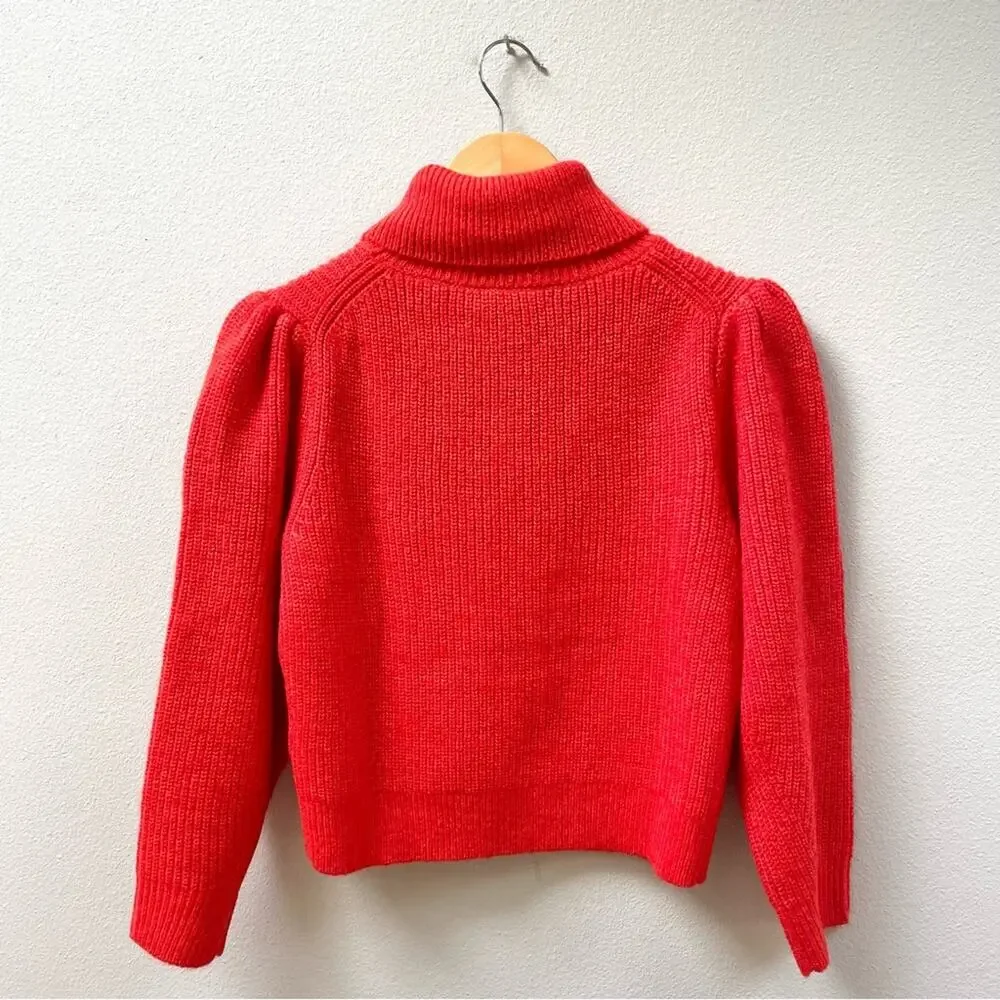 J. Crew Cropped Puff-Sleeve Turtleneck Sweater Persimmon Poppy Womens Small $118